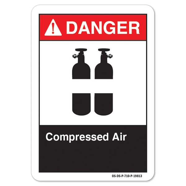 ANSI Danger, Aluminum, 14" x 10", Landscape, Compressed Air, Compressed Air